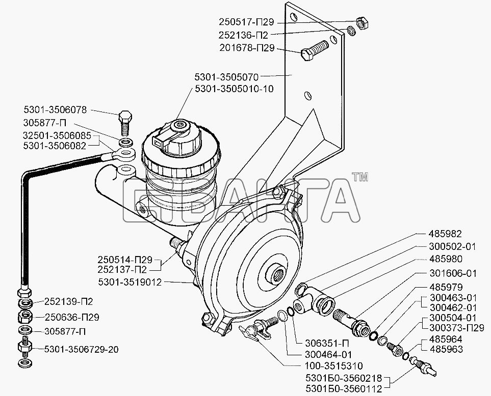 ЗИЛ ЗИЛ-5301 (2006) Схема Установка однополостной пневмокамеры и